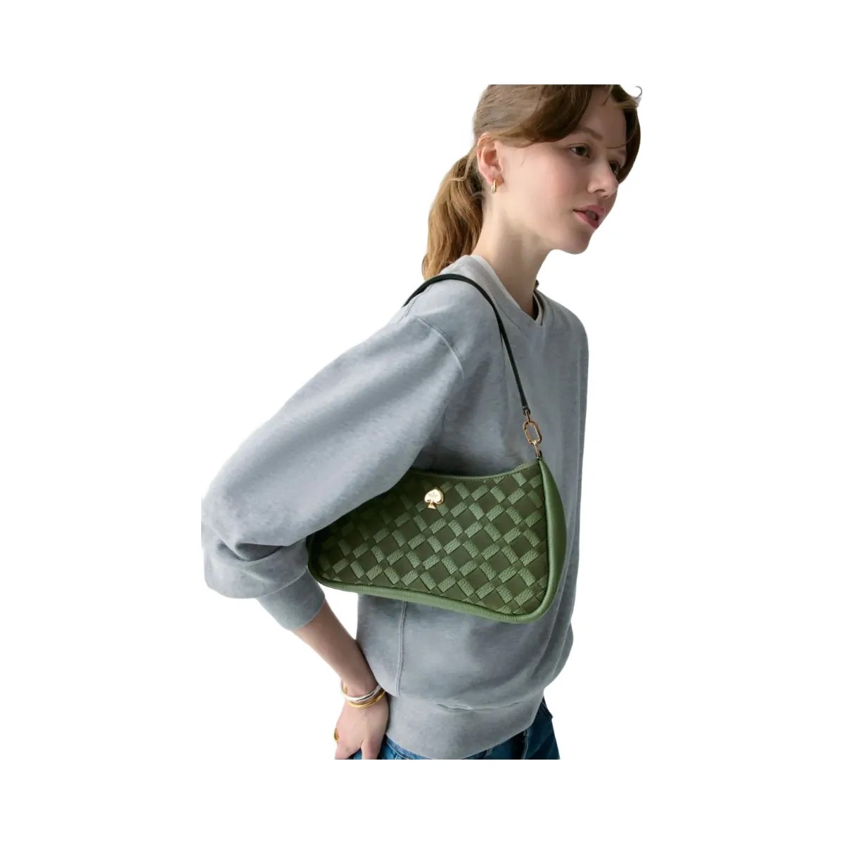 Kate Spade Kayla Woven Leather Small Convertible Shoulder Bag Cedar Stand - HypeFly India View 2
