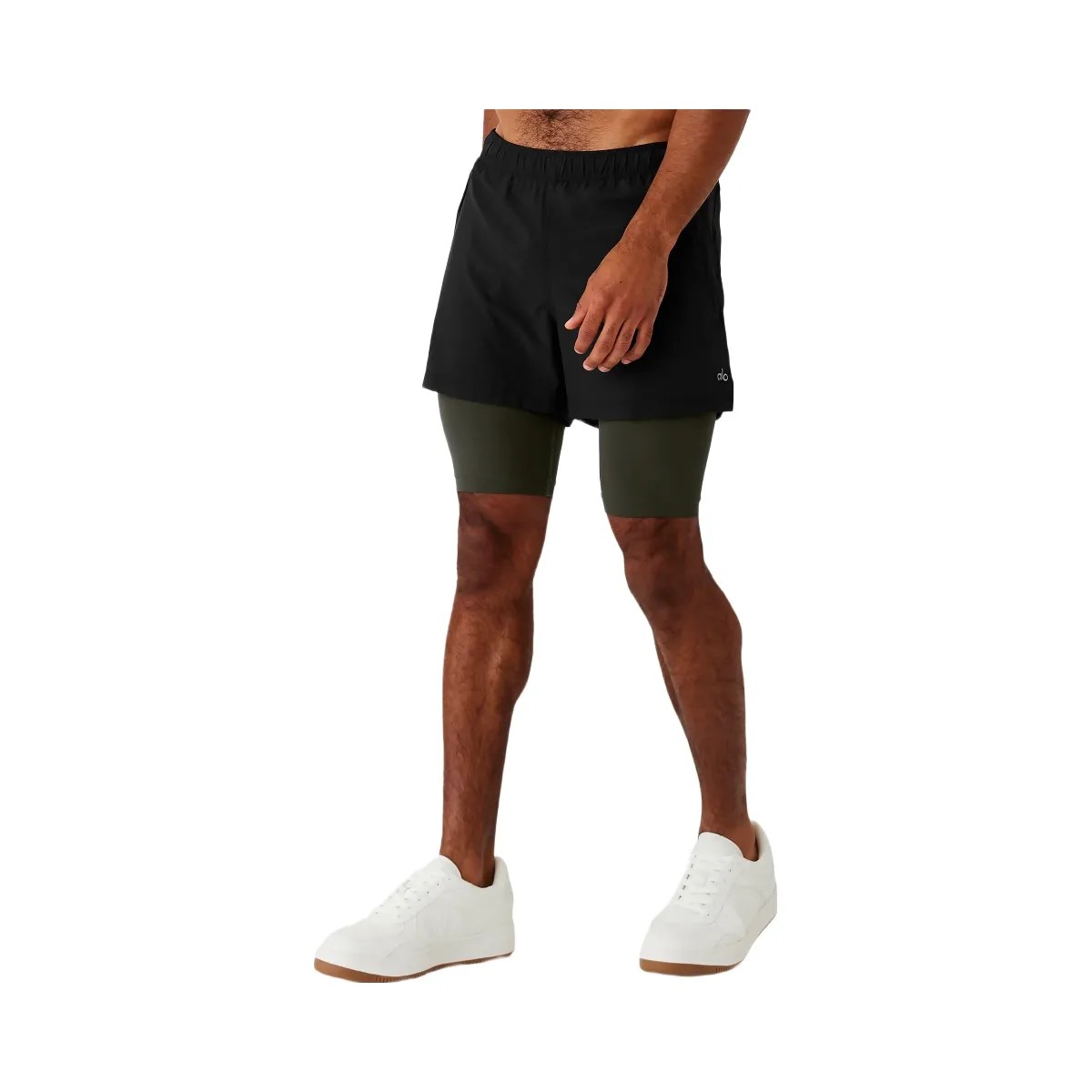 Alo Men's 5" Revival 2-in-1 Short - Black/Stealth Green - HypeFly India View 2