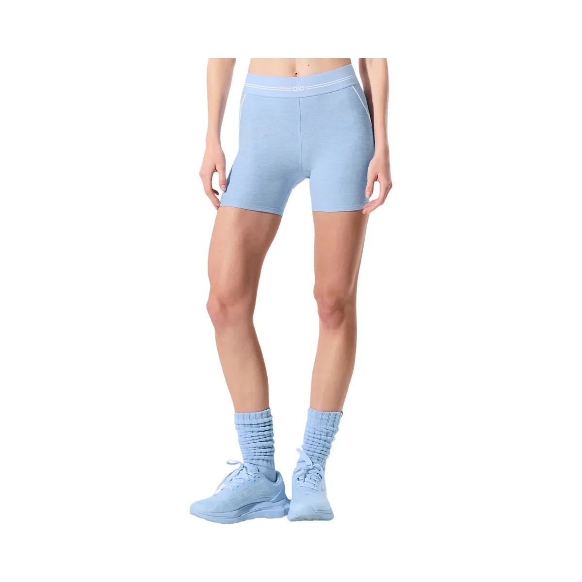 Alo Women's 4” Alosoft High-Waist Heart Throb Short - Seashell Blue Heather/White - HypeFly India View 5