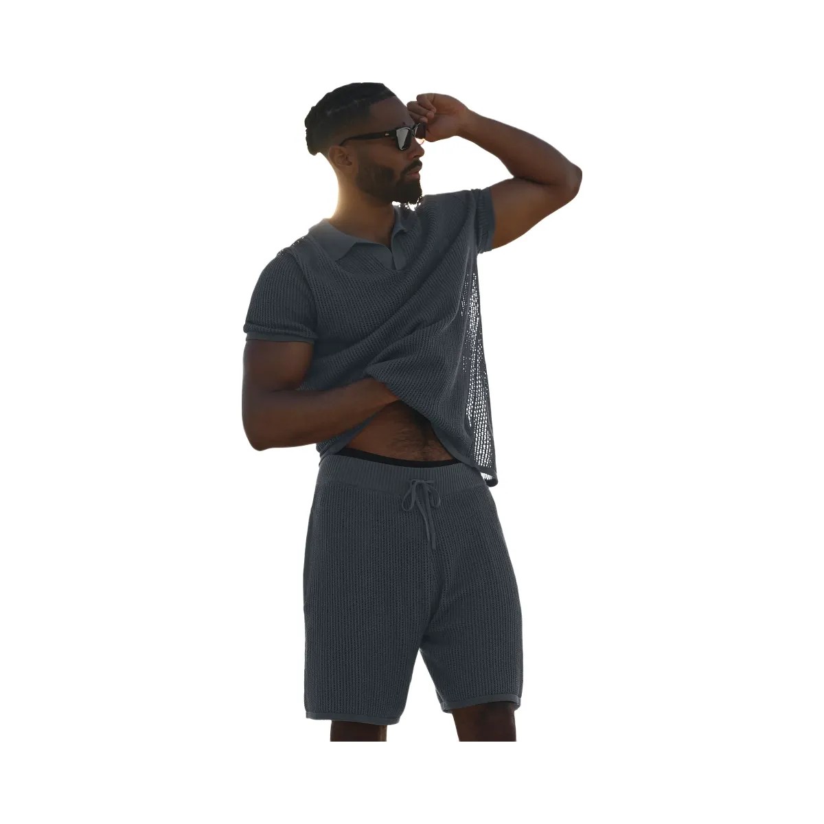 Alo Men's Open-Knit Short - Steel Grey - HypeFly India View 3