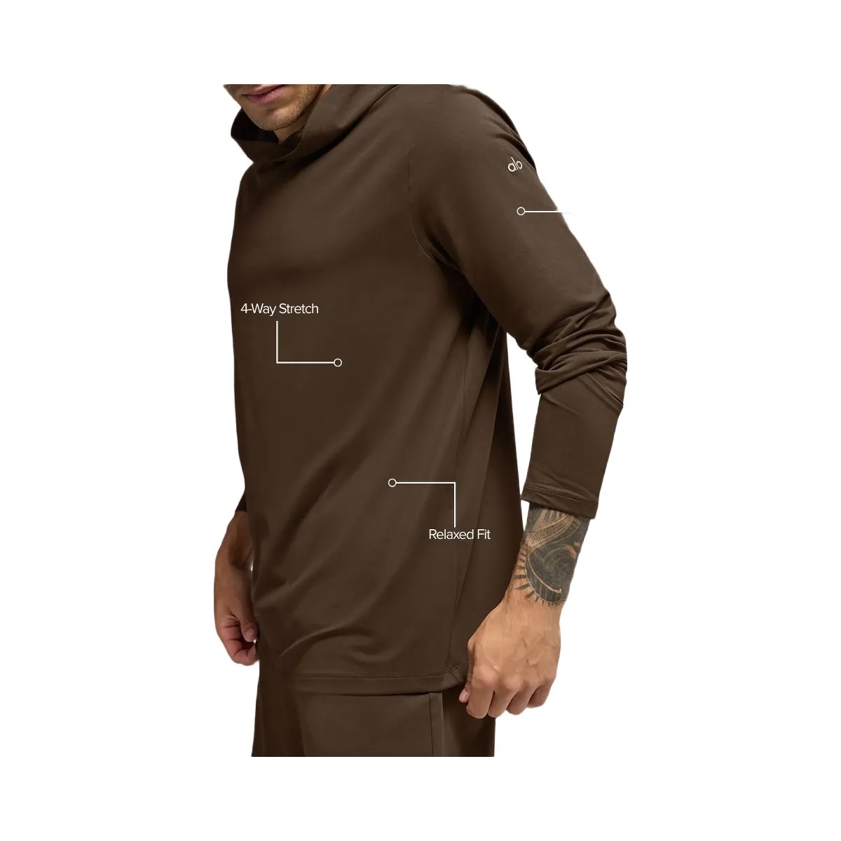 Alo Men's Conquer Reform Long Sleeve With Hood - Espresso - HypeFly India View 2
