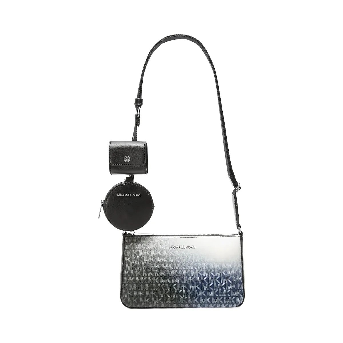 Michael Kors Jet Set Small Ombre Signature Logo Crossbody Bag with Case for Apple Airpods Pro® Black Combo - HypeFly India View 1