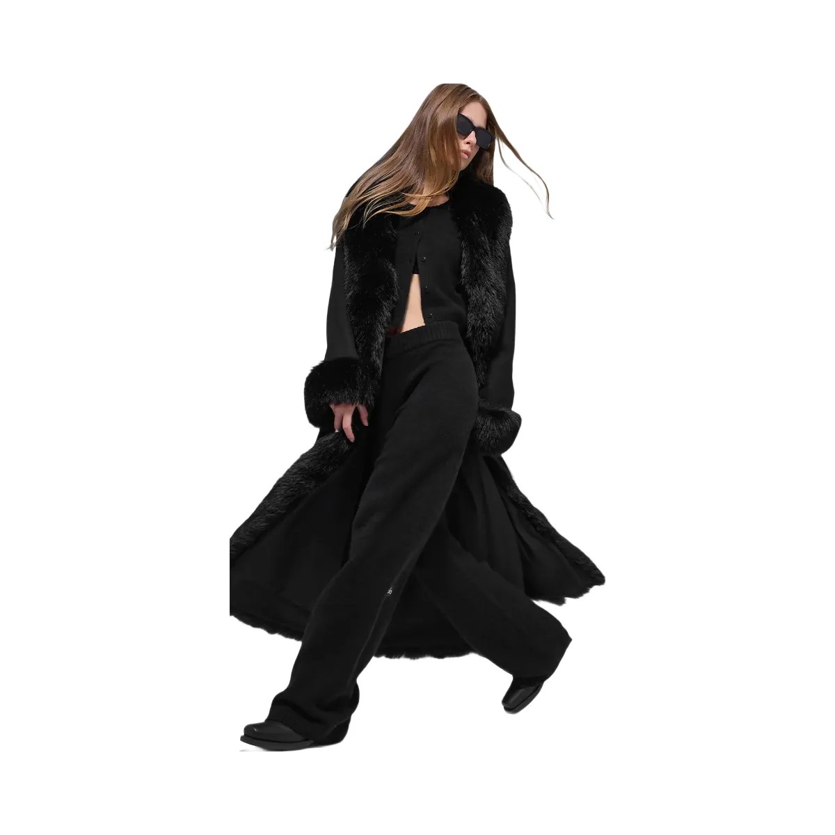 Alo Women's Faux Fur Trimmed Longline Coat - Black - HypeFly India View 5
