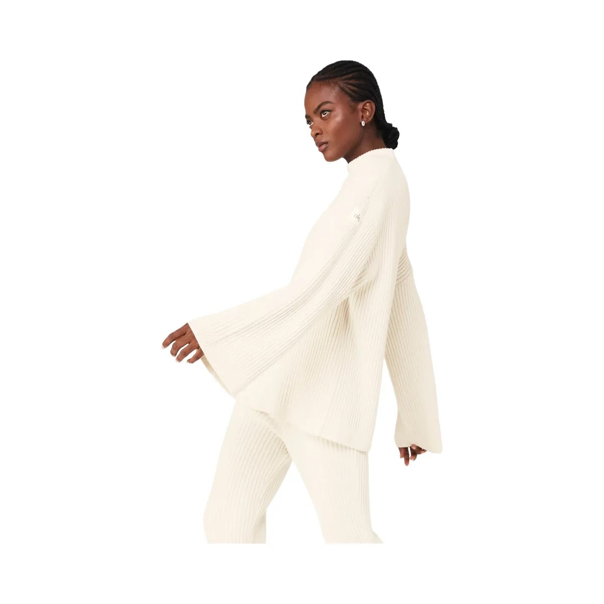 Alo Women's Cashmere Ribbed Winter Dream Mock Neck Coverup - Ivory - HypeFly India View 2