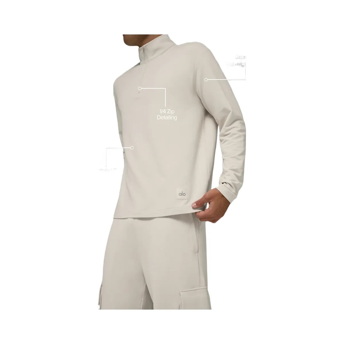 Alo Men's Double Take Long Sleeve 1/4 Zip - Bone - HypeFly India View 2