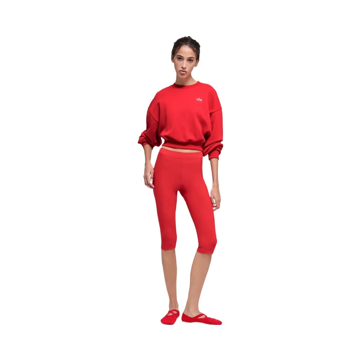 Alo Women's Cropped Accolade Crewneck - Bright Red - HypeFly India View 4