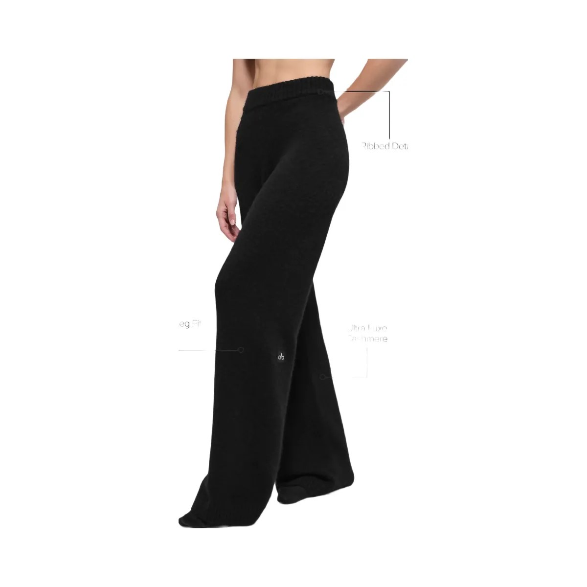 Alo Women's Wool Cashmere High-Waist New Class Wide Leg Pant - Black - HypeFly India View 2