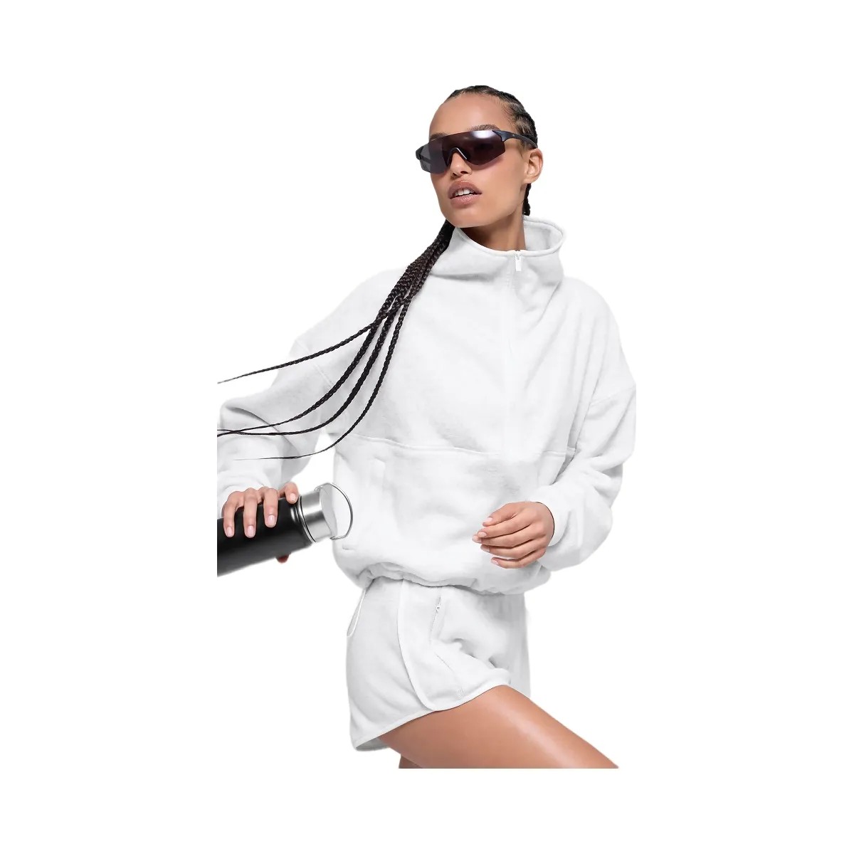 Alo Women's Polar Fleece Retreat Cover Up - White Heather Grey - HypeFly India View 4