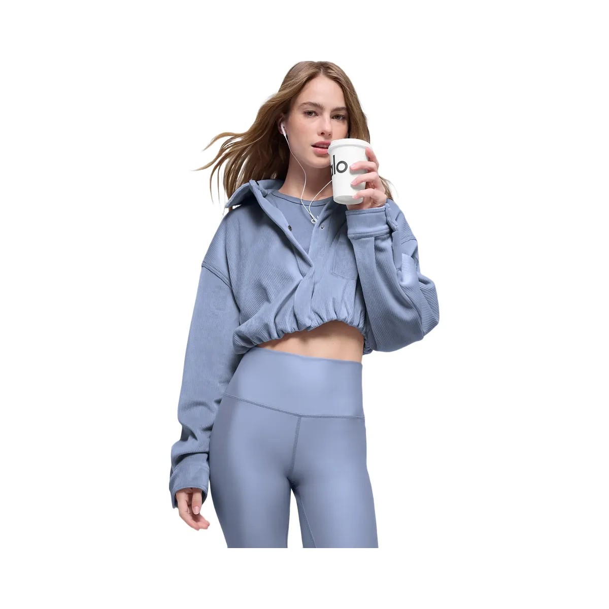 Alo Women's Ribbed Velour Cropped Mountain Side Jacket - Winter Frost - HypeFly India View 2