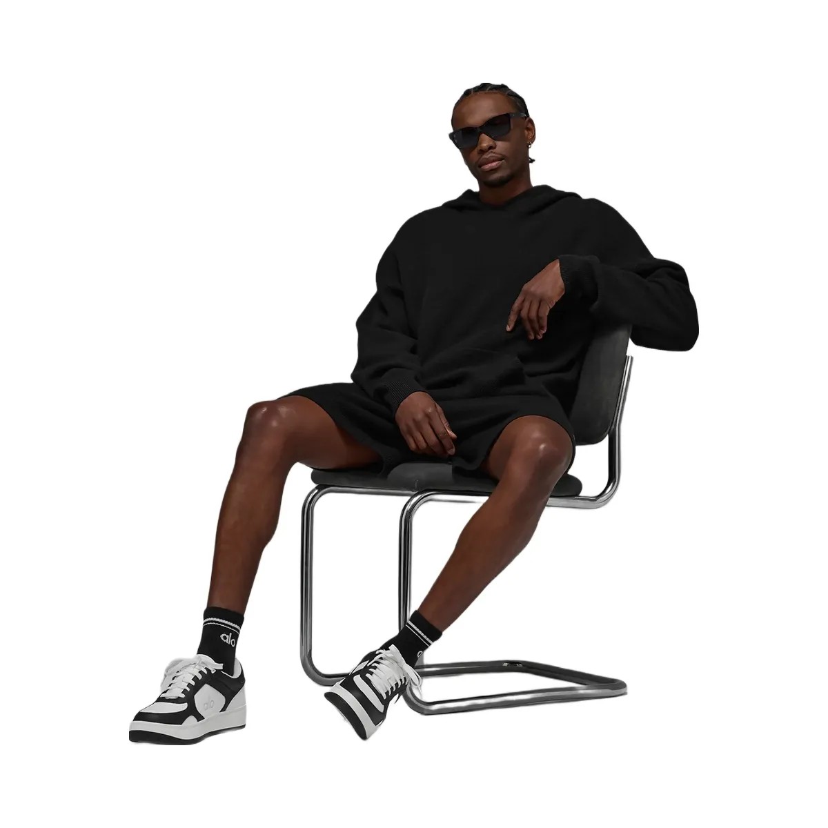 Alo Men's Sports Club Sweater Knit Hoodie - Black - HypeFly India View 5