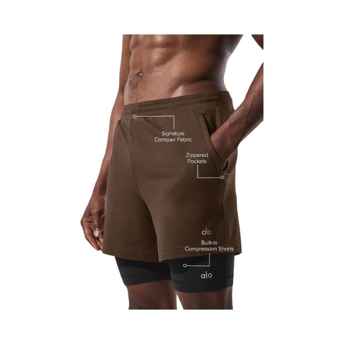 Alo Men's Conquer React 2-In-1 Performance Short - Espresso/Black - HypeFly India View 2