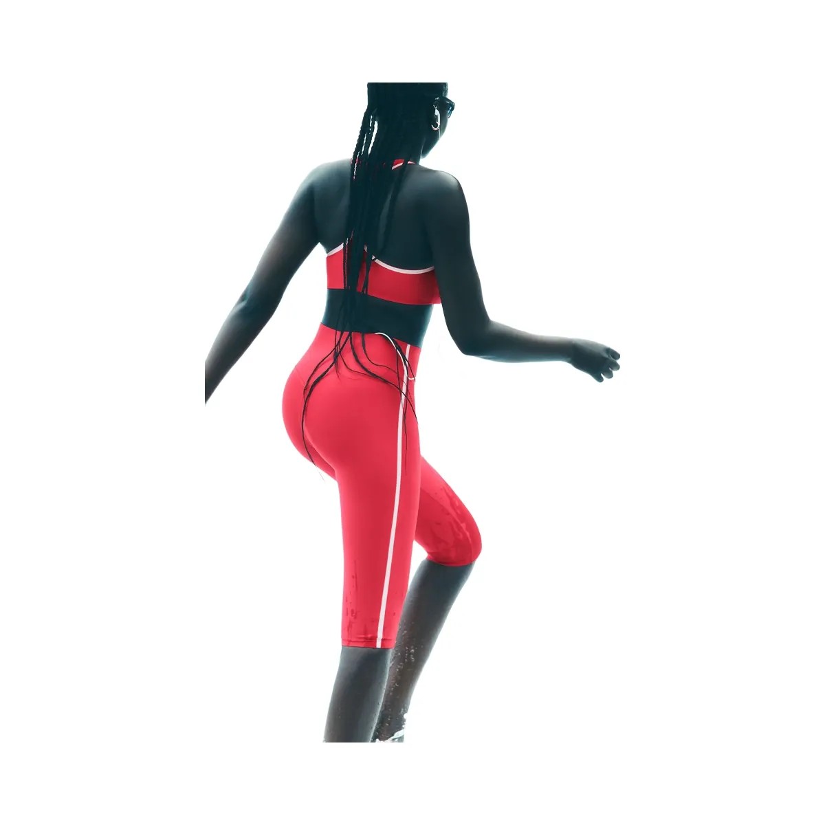 Alo Women's Airlift High-Waist Super Sleek Contrast Capri - Candy Red/White - HypeFly India View 5