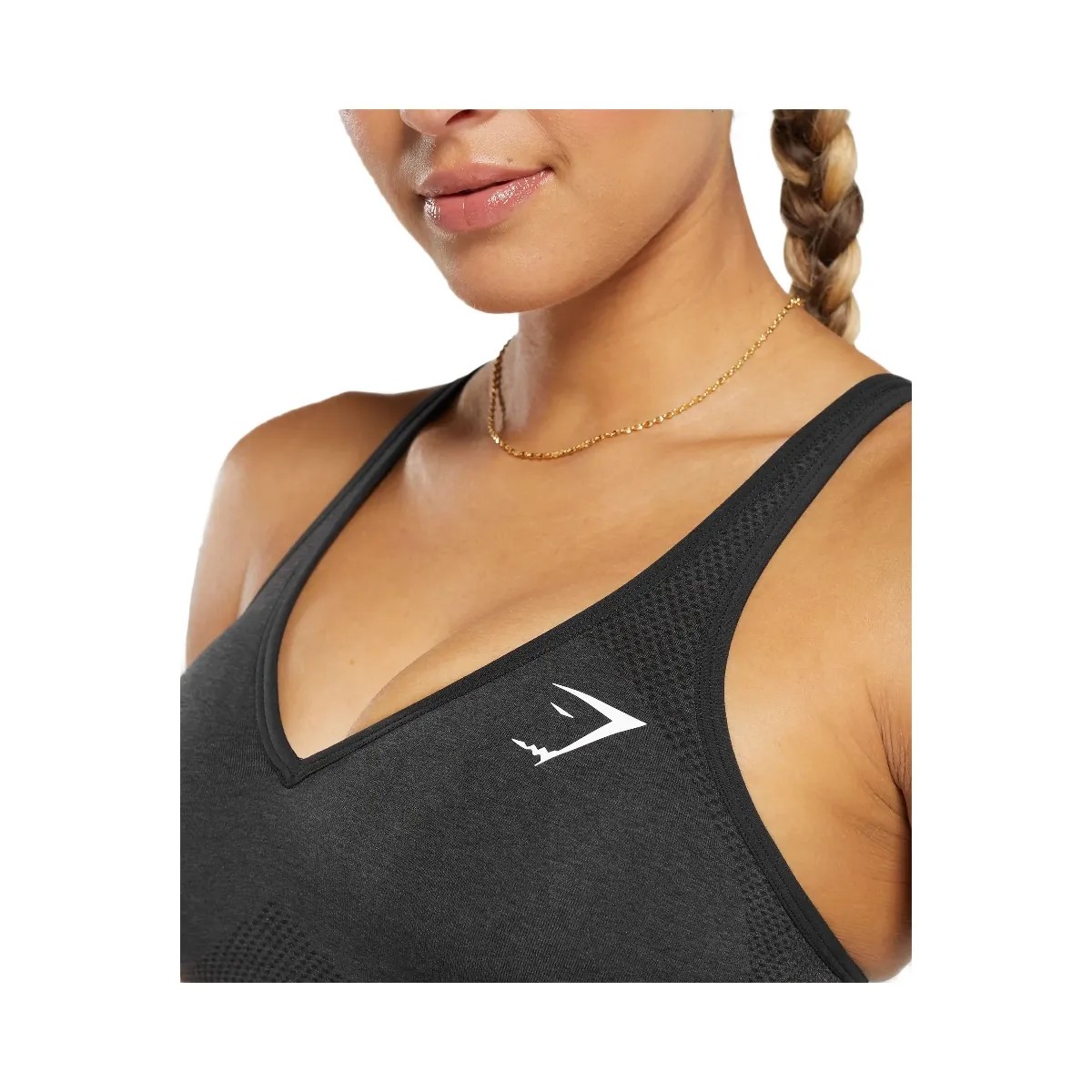 Gymshark Vital V Neck Sports Bra - Black Marl - HypeFly India View 5