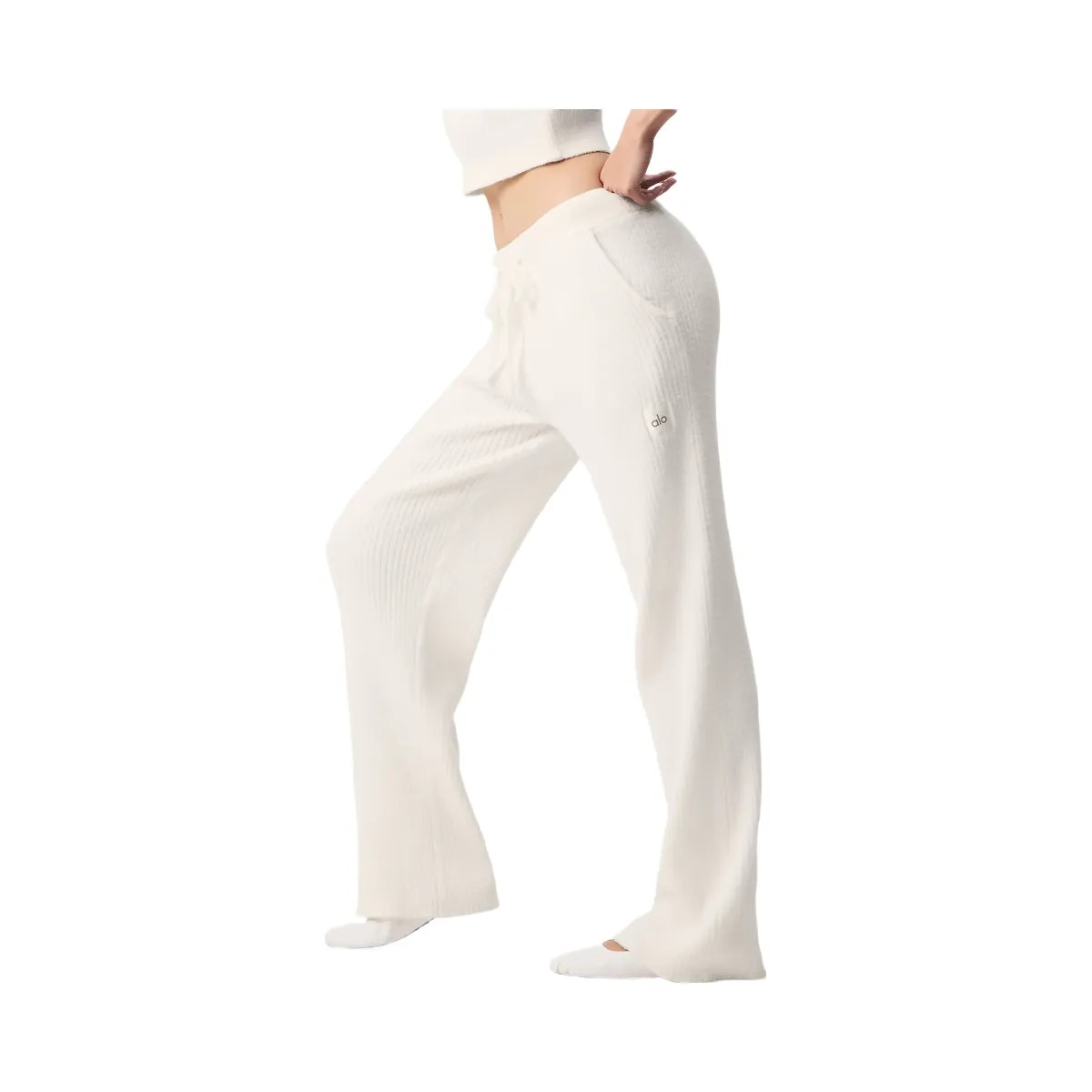 Alo Women's Snuggle Up Sweater High-Waist Wide Leg Pant - Ivory - HypeFly India View 4