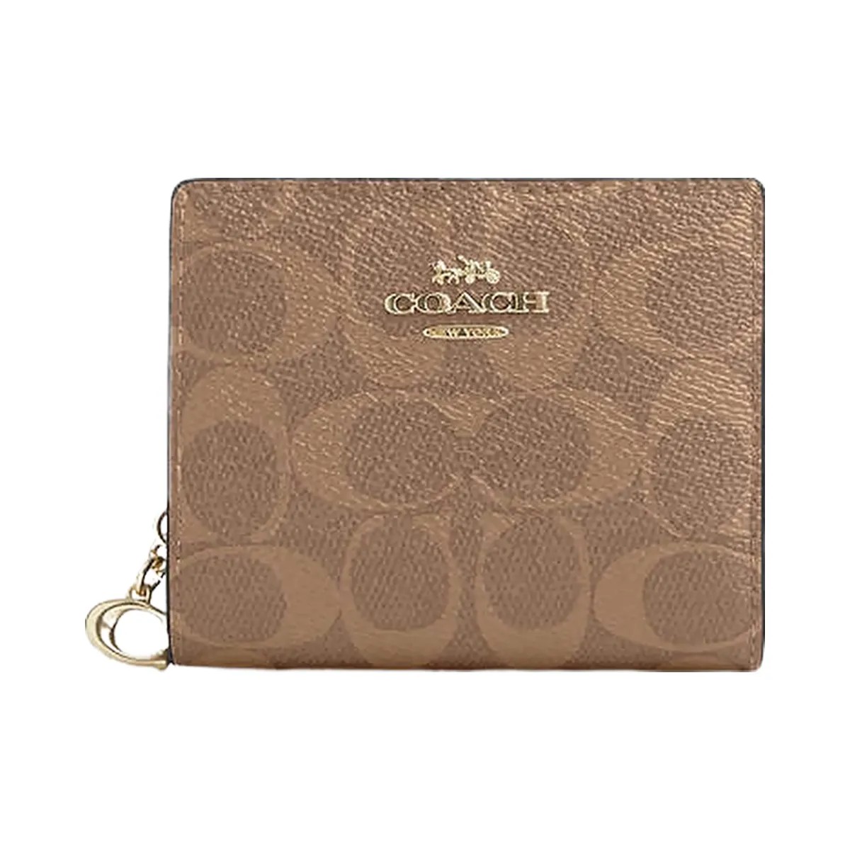 Coach Snap Wallet In Signature Canvas Signature Canvas-Gold-Tan-Brown - HypeFly India View 3