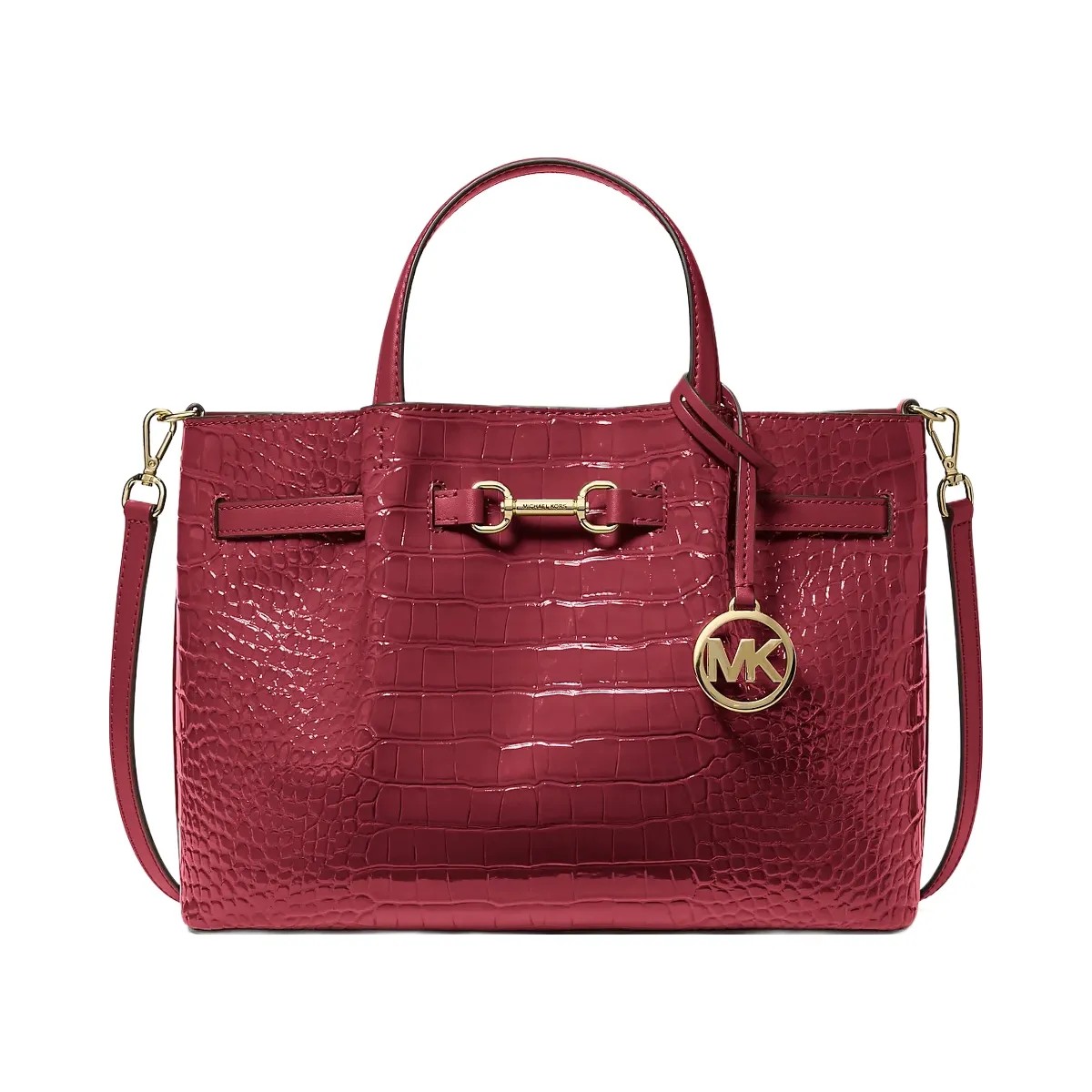 Michael Kors Carson Medium Crocodile Embossed Satchel Cherry - HypeFly India View 1
