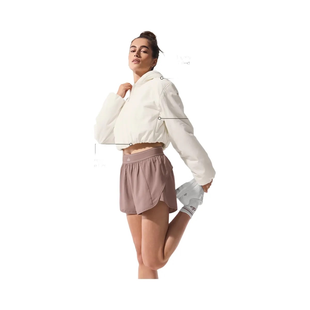 Alo Women's Cropped Mountain Peak Full-Zip Hoodie - Ivory - HypeFly India View 2