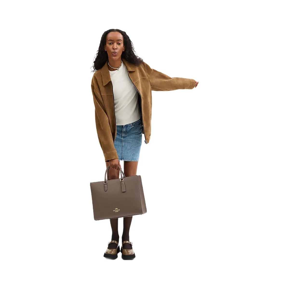 Coach Maggie Tote Bag Pebbled Leather-Gold-Dark Stone - HypeFly India View 2