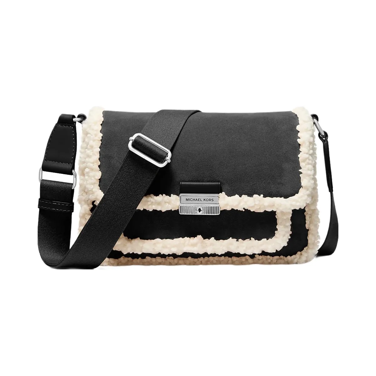 Michael Kors Bradshaw Medium Suede and Faux Shearling Messenger Bag Black - HypeFly India View 1
