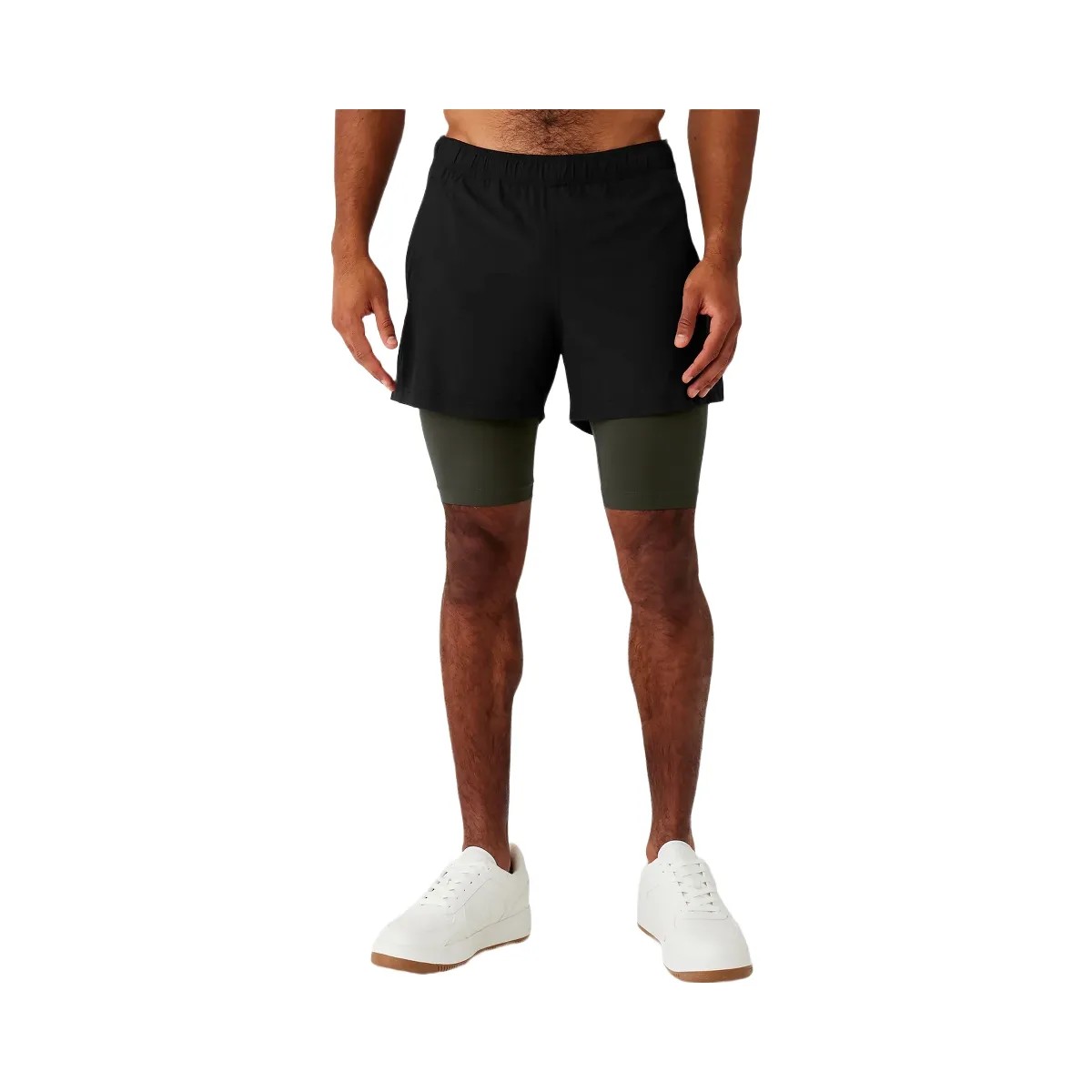 Alo Men's 5" Revival 2-in-1 Short - Black/Stealth Green - HypeFly India View 1