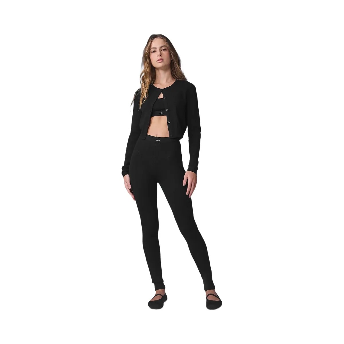 Alo Women's Pointelle Sweater High-Waist Be Mine Legging - Black - HypeFly India View 5