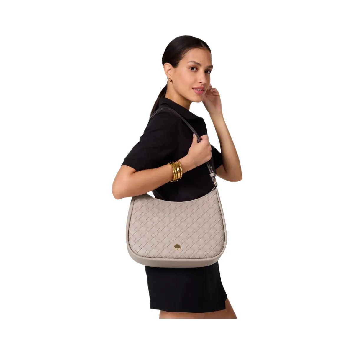 Kate Spade Kayla Woven Leather Large Shoulder Bag Cozy Grey - HypeFly India View 2