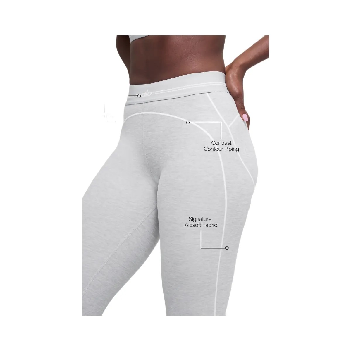 Alo Women's 7/8 High-Waist Alosoft Heart Throb Legging - Athletic Heather Grey/White - HypeFly India View 2