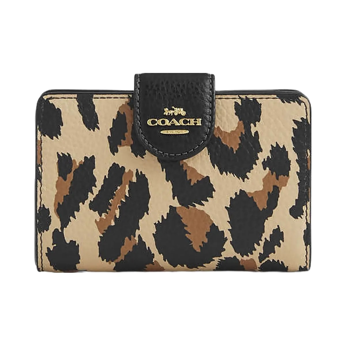 Coach Medium Corner Zip Wallet With Leopard Print Pebbled Leather Gold Leopard Multi - HypeFly India View 1