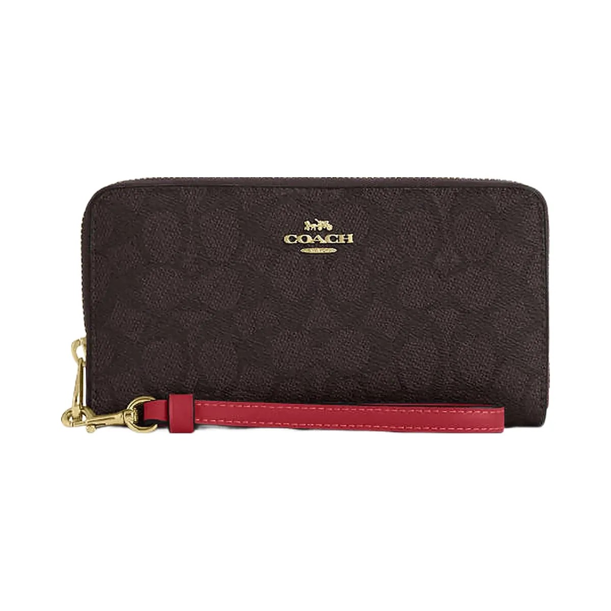 Coach Long Zip Around Wallet In Signature Canvas Signature Canvas-Im-Walnut-True Red - HypeFly India View 2