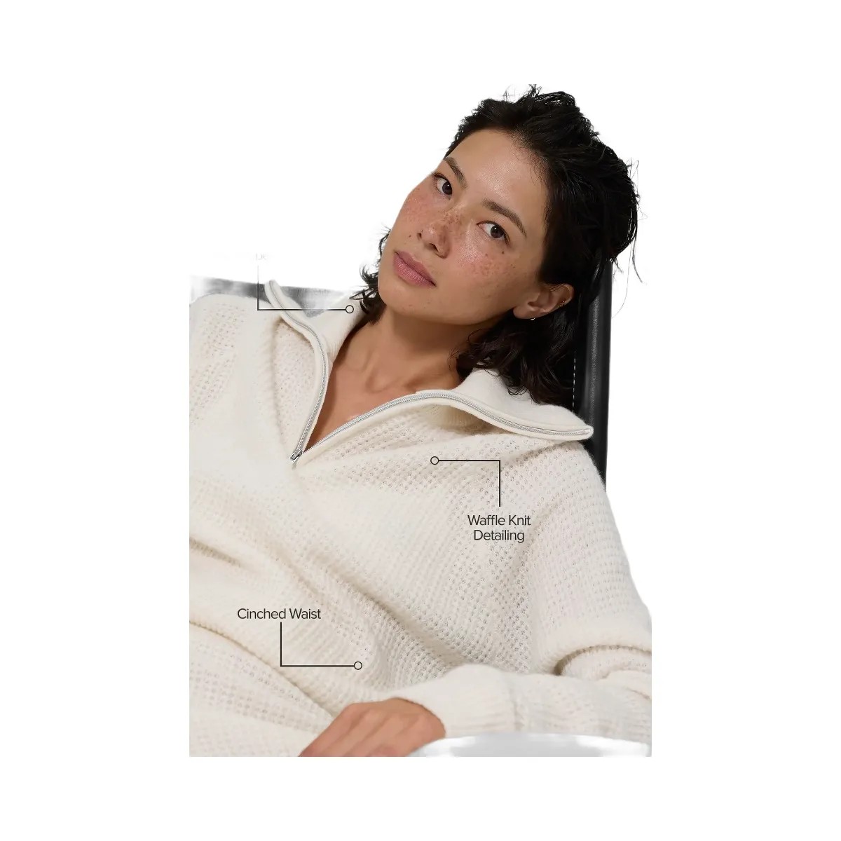 Alo Women's Cashmere Plush Waffle 1/4 Zip Pullover - Ivory - HypeFly India View 2