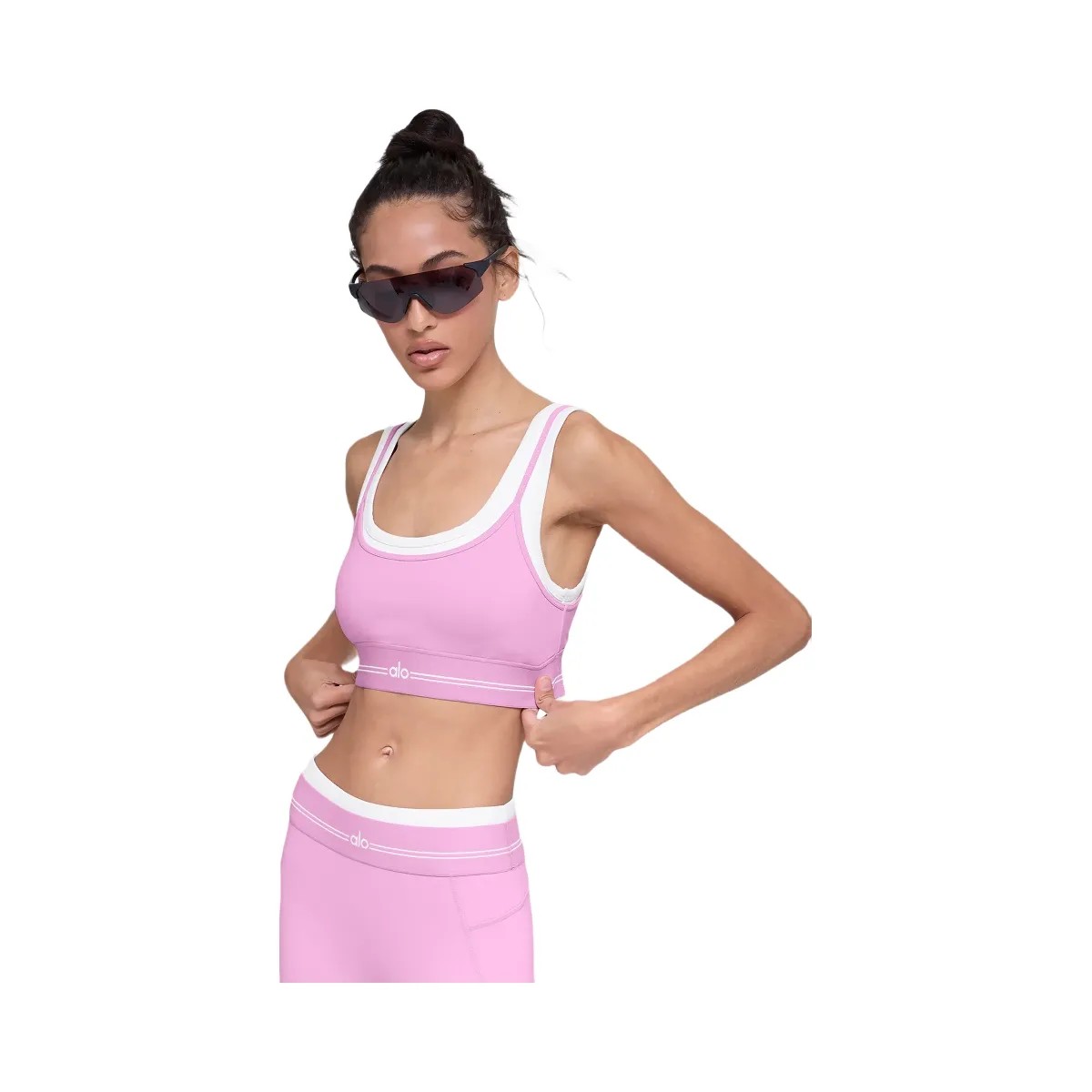 Alo Women's Airbrush Better Together Bra - Candy Heart Pink/White - HypeFly India View 2