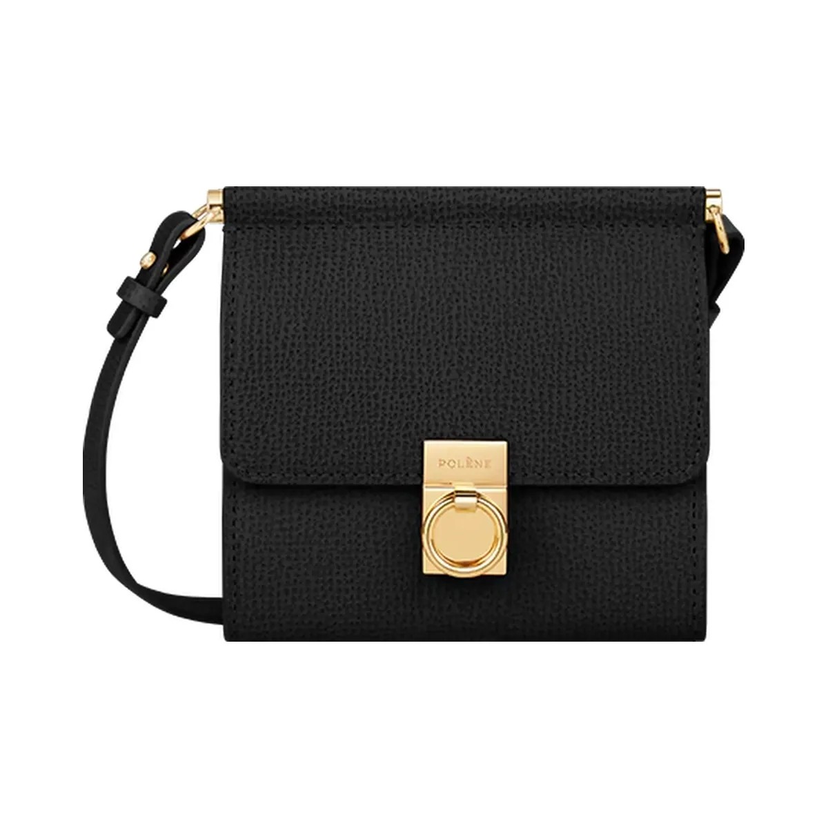 Polene Numero Sept Crossbody Wallet Textured Black - HypeFly India View 1