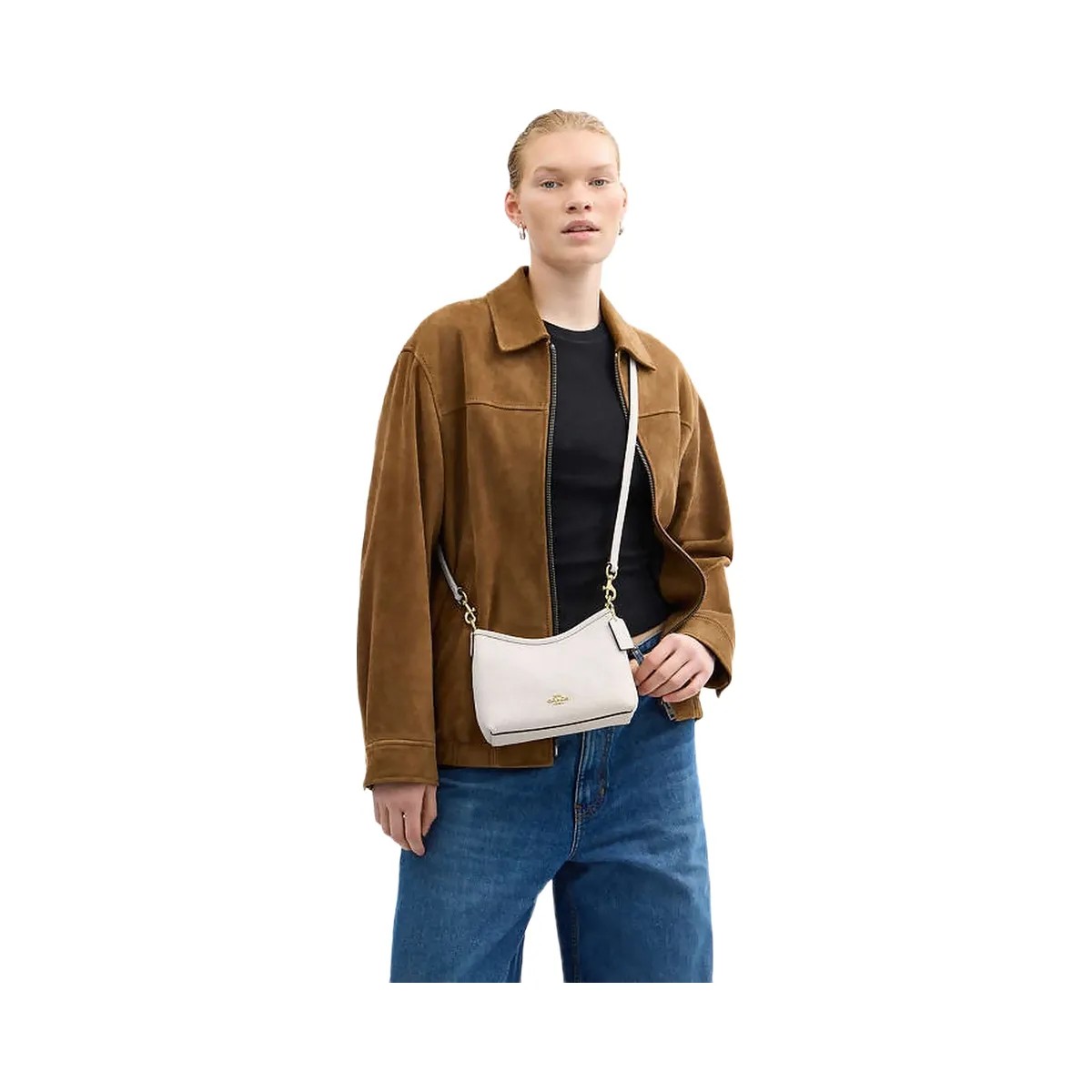 Coach Laurel Small Shoulder Bag Pebbled Leather-Gold-Chalk - HypeFly India View 3