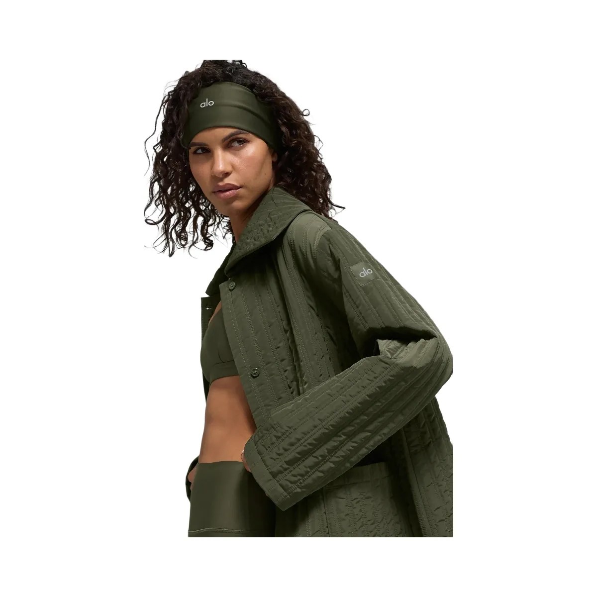 Alo Women's Quilted Skyline Long Coat - Green Olive - HypeFly India View 2