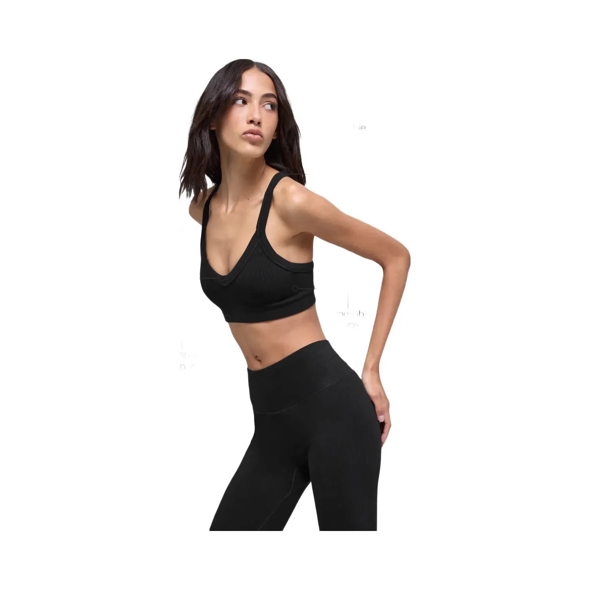 Alo Women's Seamless Two Tone Rib Bra - Black - HypeFly India View 2