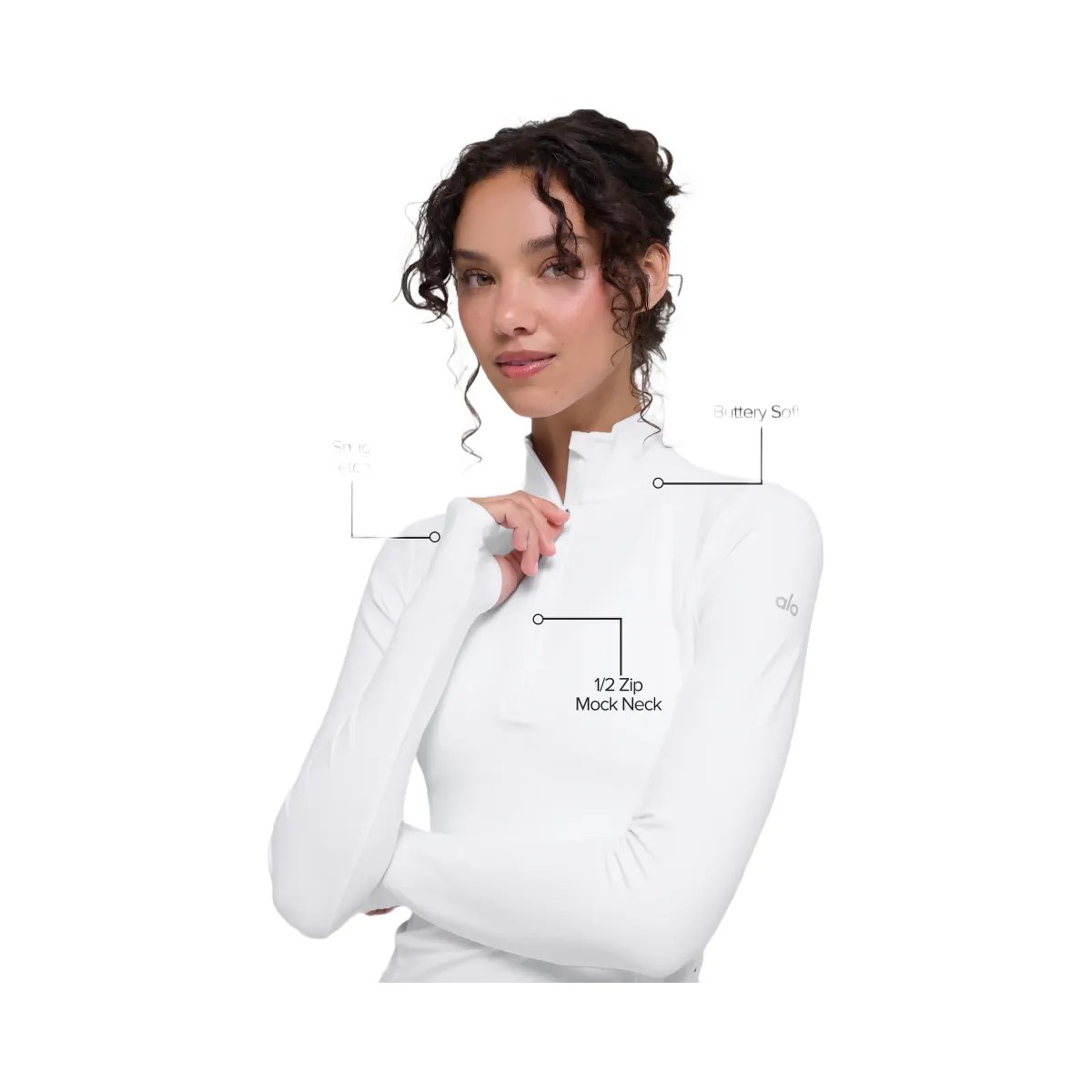 Alo Women's Alosoft 1/2 Zip Rapid Pullover - White - HypeFly India View 2