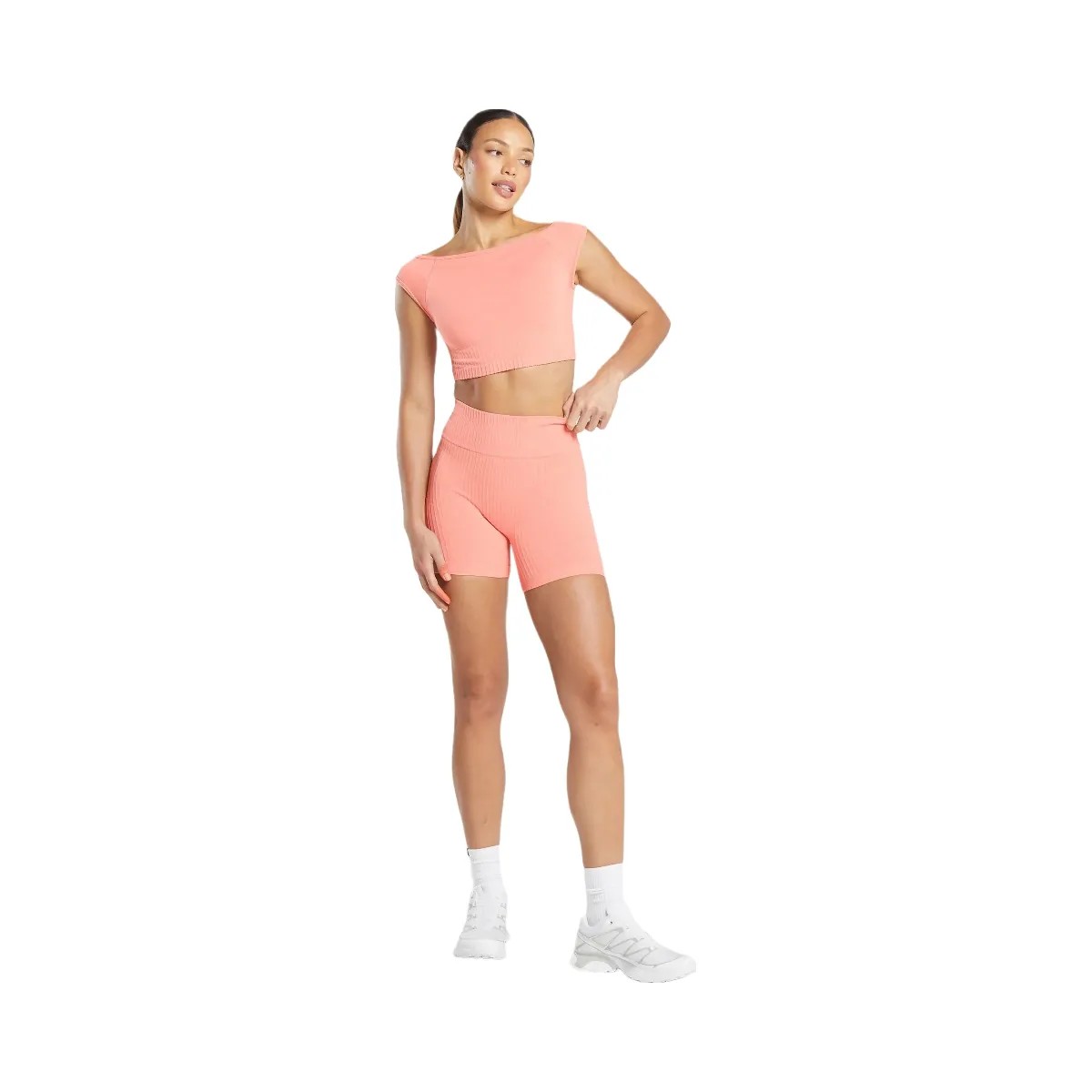 Gymshark Luxe Seamless Boat Neck Crop Top - Bros Muted Coral Marl - HypeFly India View 3