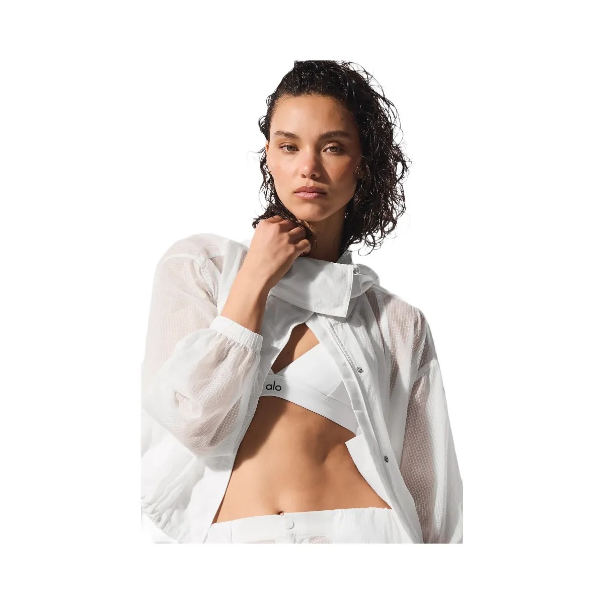 Alo Women's Cropped Game Time Full Zip Jacket - White - HypeFly India View 2