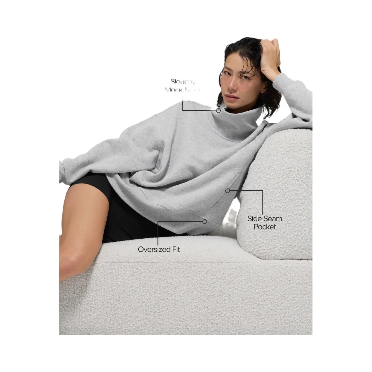 Alo Women's Hazy Mock Neck Pullover - Athletic Heather Grey - HypeFly India View 2