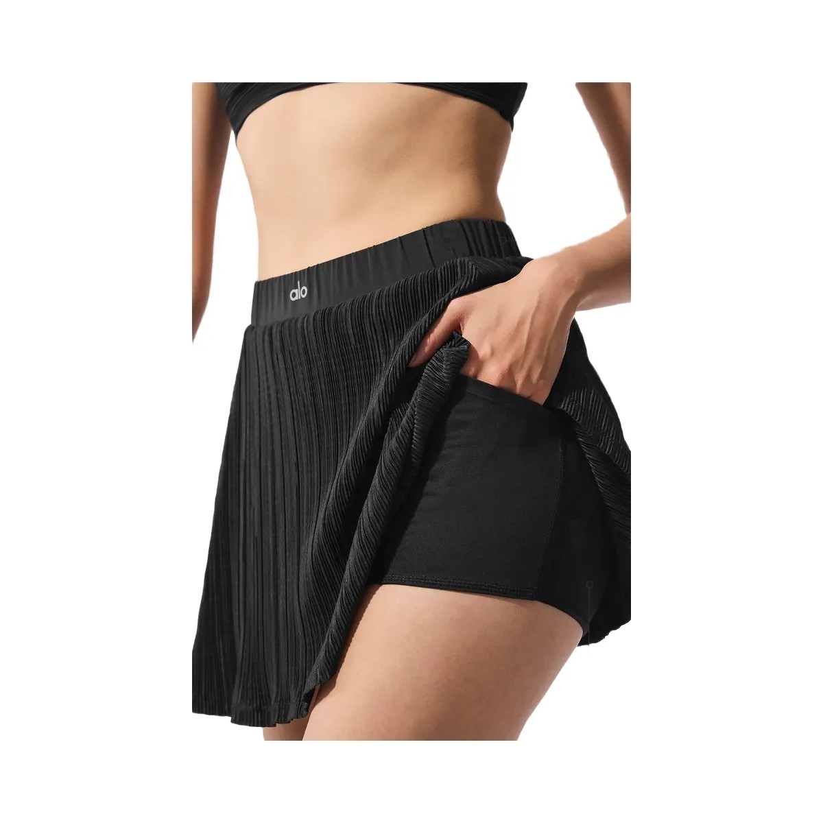 Alo Women's Micro Plisse Tennis Skirt - Black - HypeFly India View 2