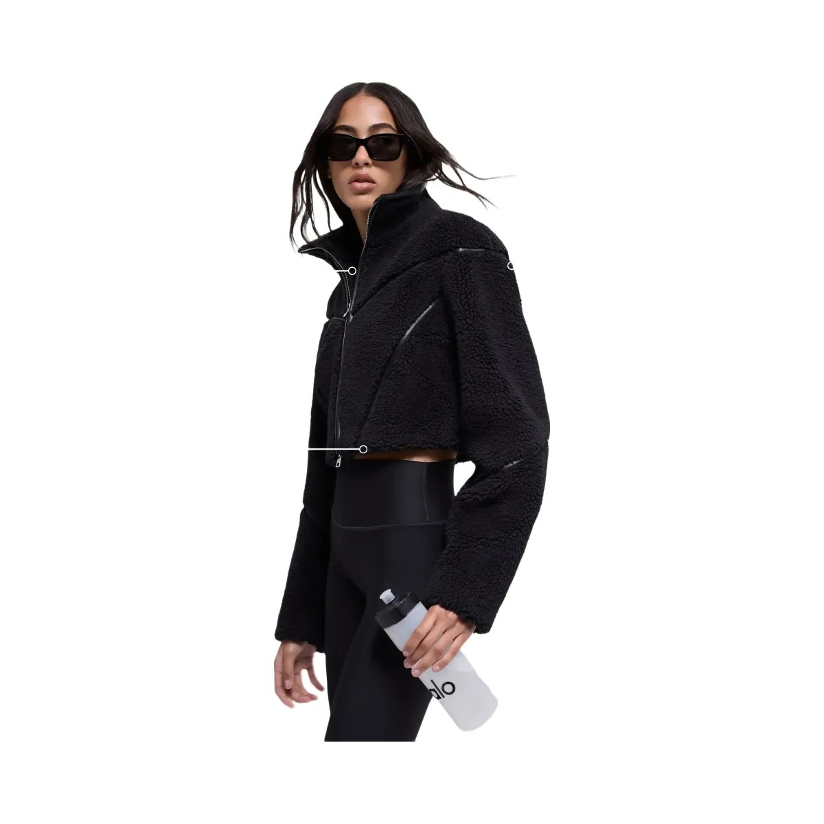 Alo Women's Sherpa Cropped Slope Side Jacket - Black - HypeFly India View 3