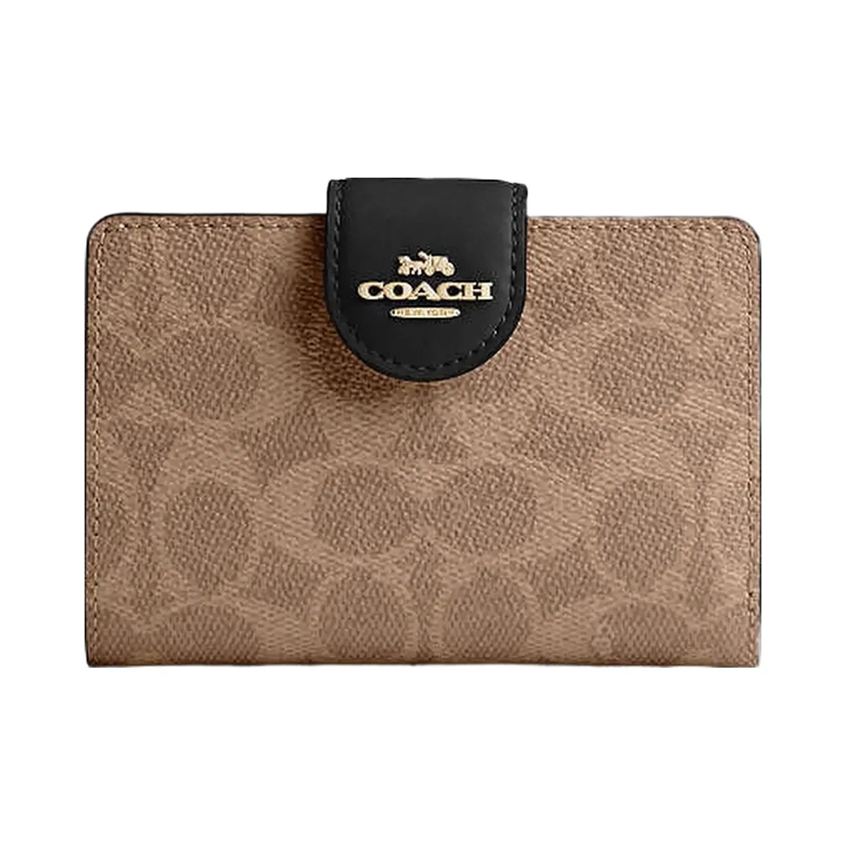 Coach Medium Corner Zip Wallet In Signature Canvas Signature Canvas-Gold-Tan-Black - HypeFly India View 1