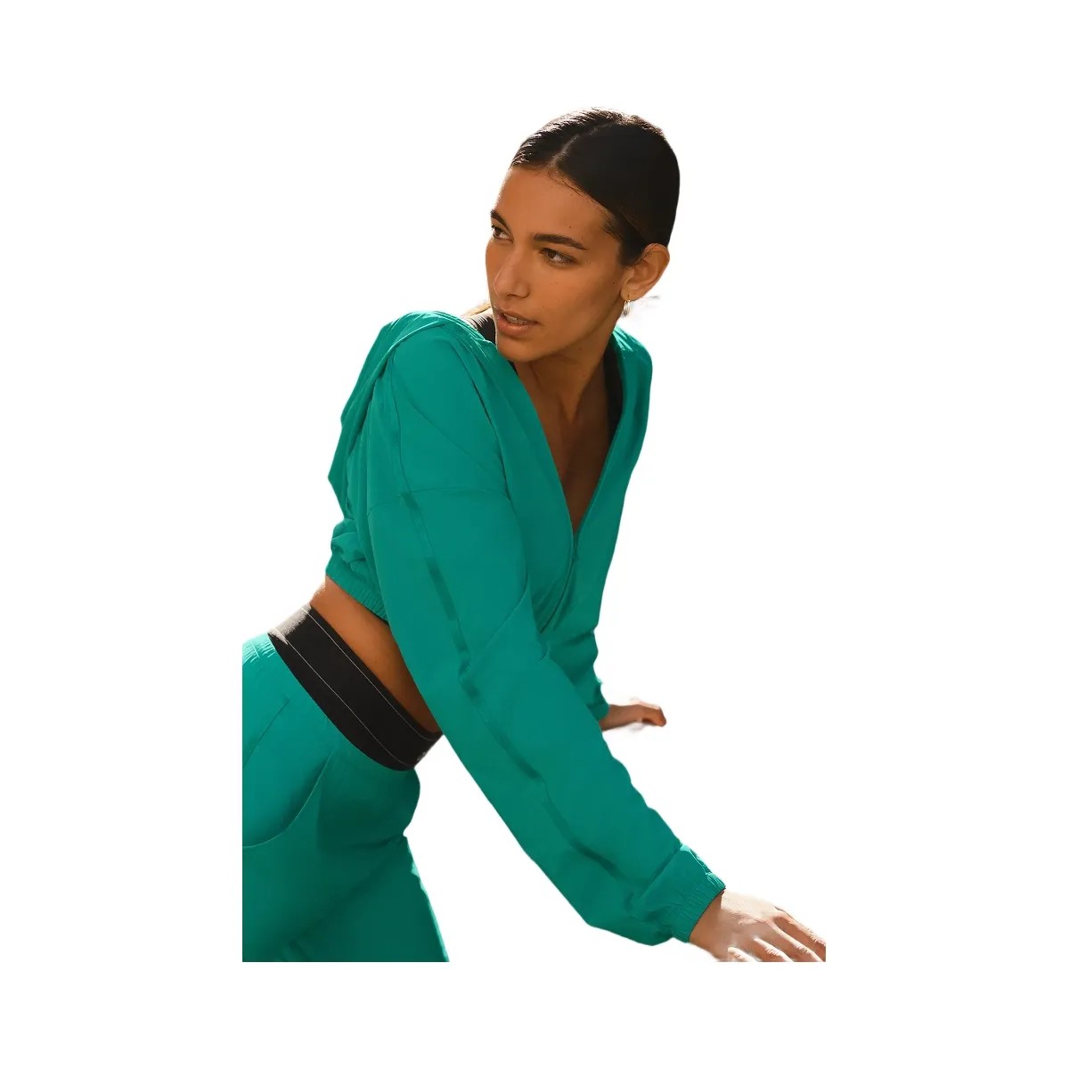 Alo Women's Cropped Breezy Full-Zip Hoodie - Spruce Green - HypeFly India View 6