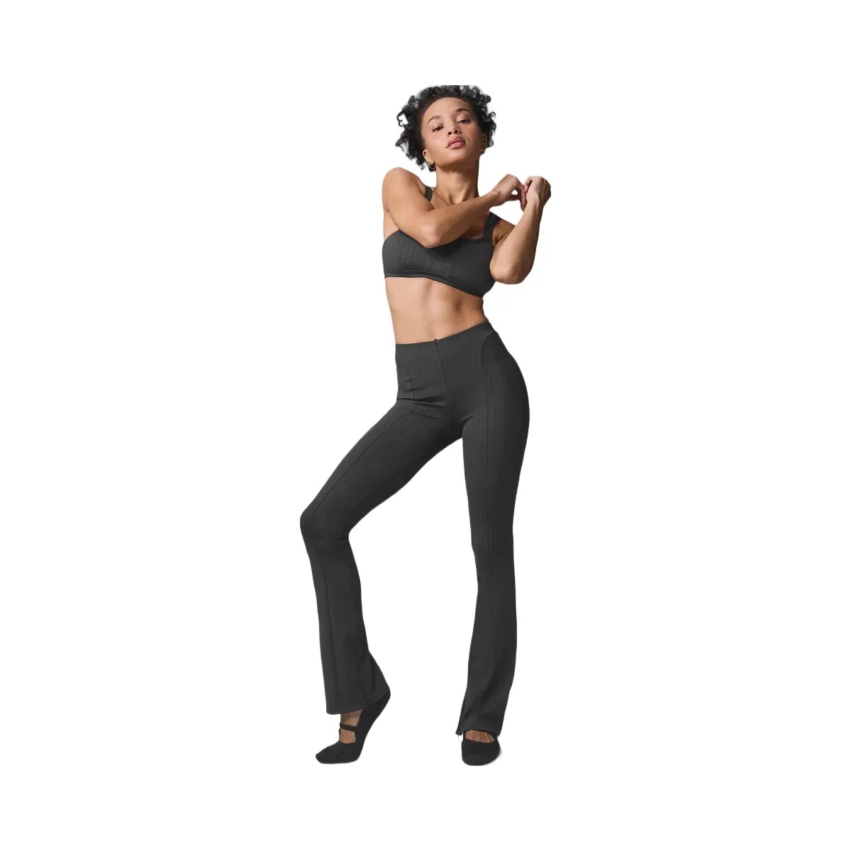 Alo Women's High-Waist Pinstripe Zip It Flare Legging - Anthracite/Black - HypeFly India View 5