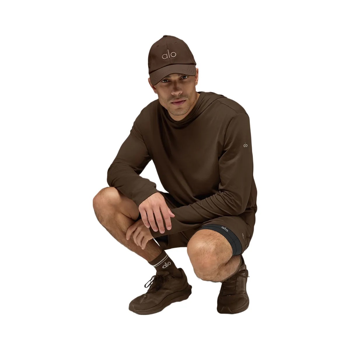 Alo Men's Conquer Reform Long Sleeve With Hood - Espresso - HypeFly India View 4