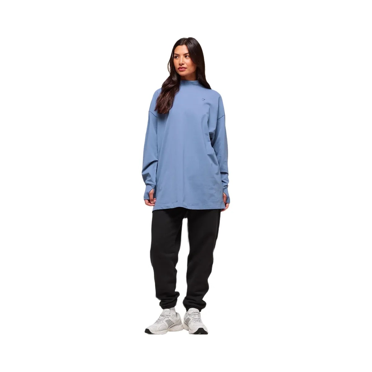 Gymshark Covered Longline Cotton Long Sleeve Top - Worn Blue - HypeFly India View 3