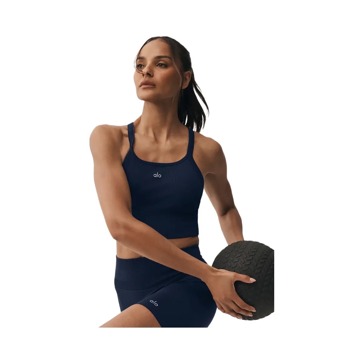 Alo Women's Seamless Ribbed Favorite Bra Tank - Navy - HypeFly India View 4