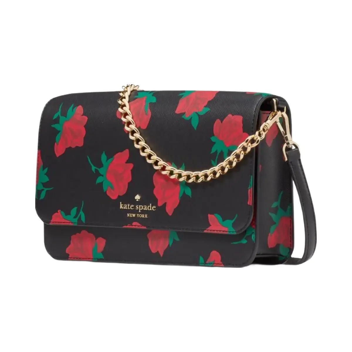 Kate Spade Madison Rose Toss Printed Flap Crossbody Black Multi - HypeFly India View 3