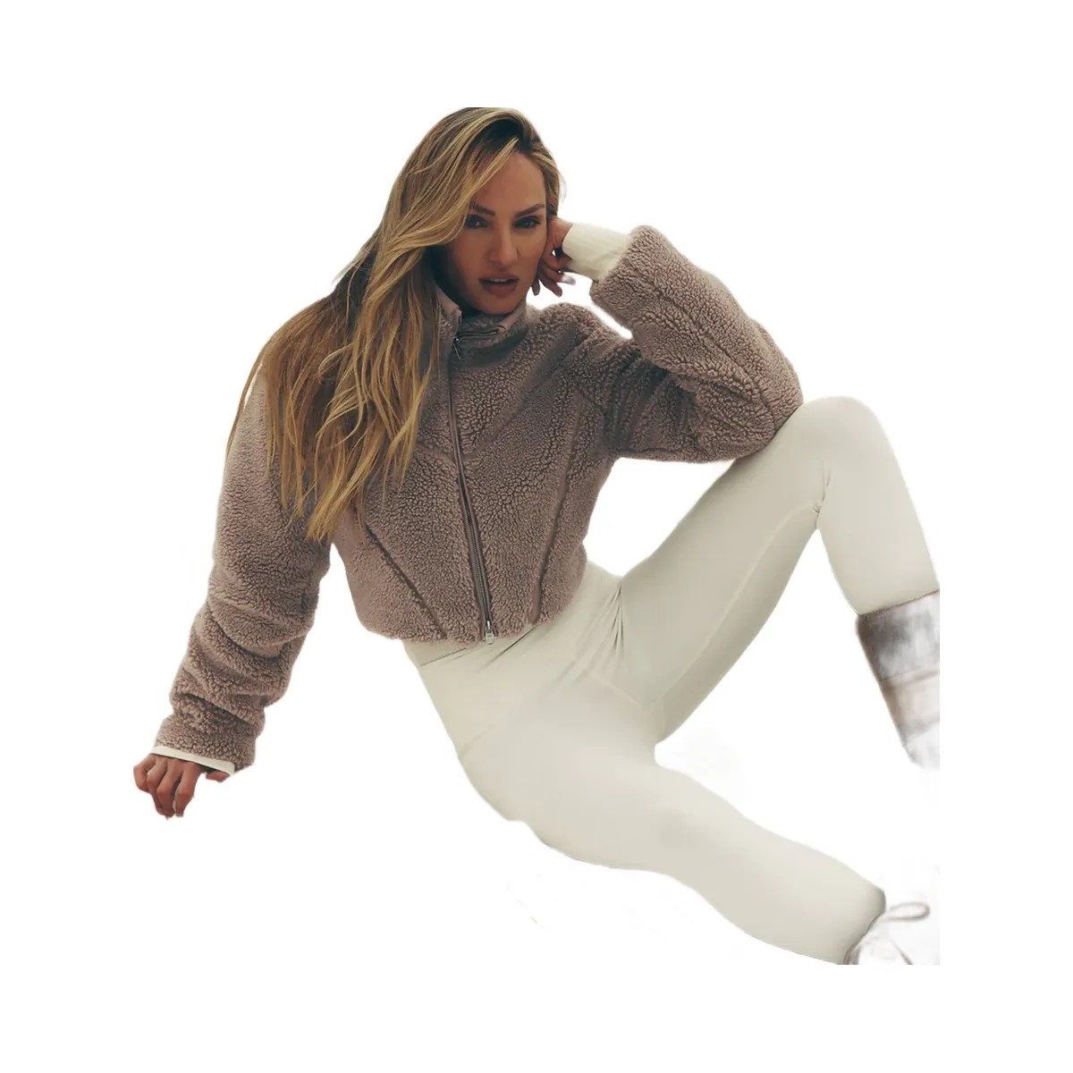 Alo Women's Sherpa Cropped Slope Side Jacket - Chai Latte - HypeFly India View 5