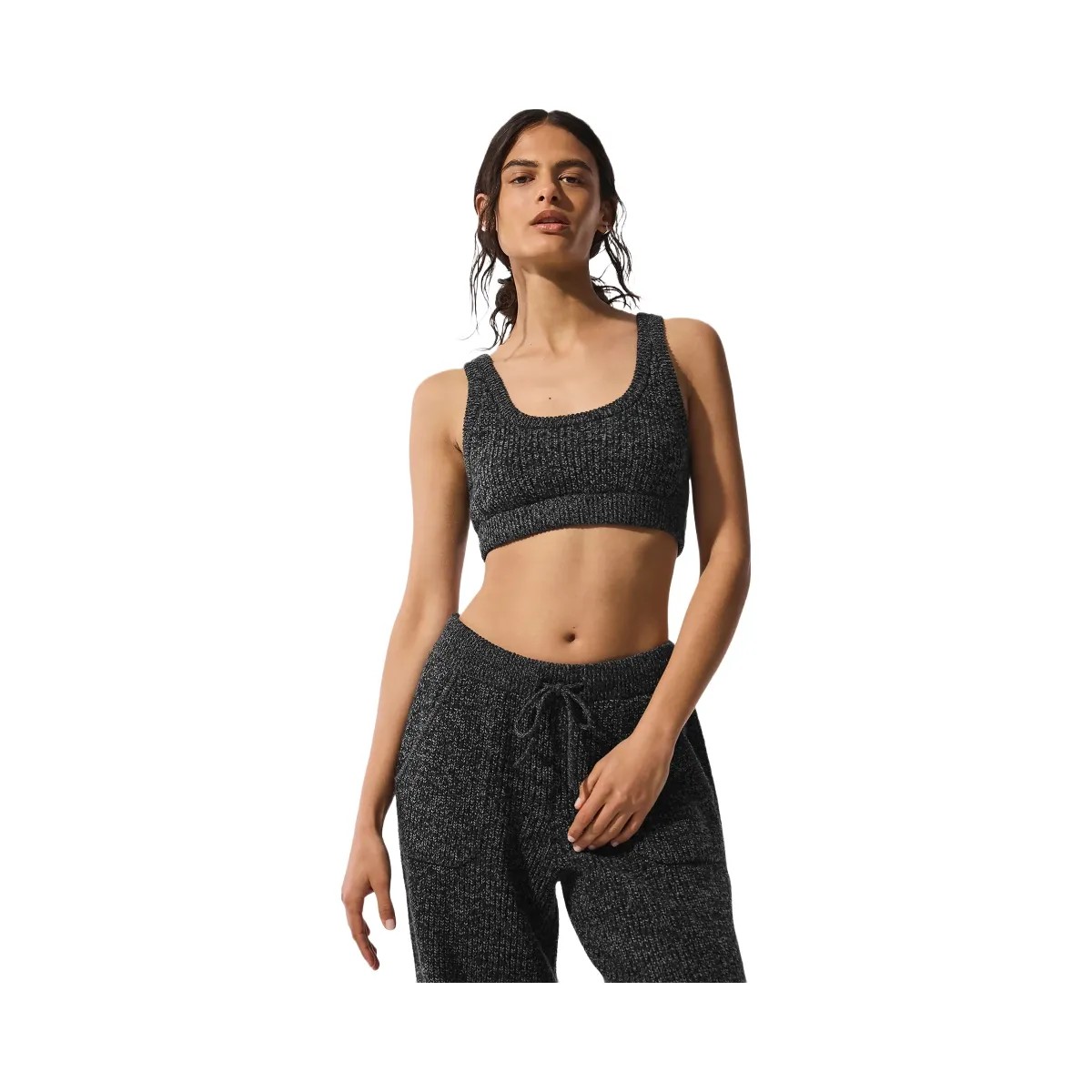 Alo Women's Marl Sweater Bra - Black Marl - HypeFly India View 1